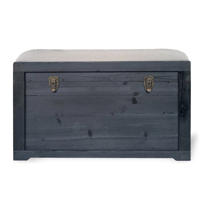 Banc coffre avec coussin en lin - L. 80 x P. 40 x H. 53 cm - Noir et beige - TURZA