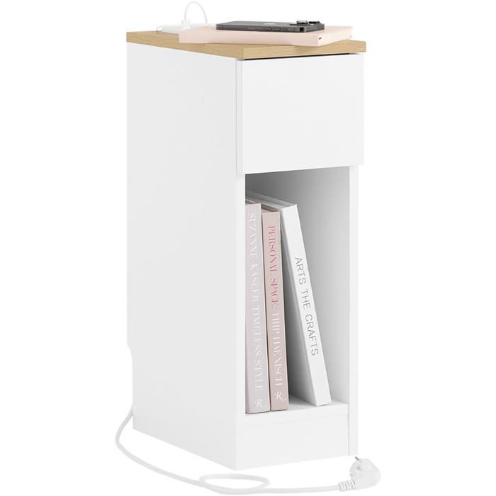 SoBuy Table de chevet étroite avec charge USB & Type-C découpe plinthe rangement tiroir gain de place blanc 20x35x60 cm SoBuy Table de chevet étroite avec charge USB & Type-C découpe plinthe rangement tiroir gain de place blanc 20x35x60 cm