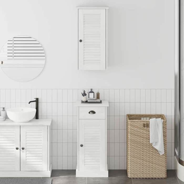 Meuble de salle de bain rustique - JILIS - 37x34x80 cm - Marron et blanc - Bois massif de pin - Finition rustique