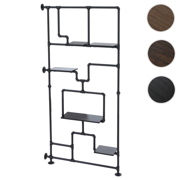 Séparateur de pièce avec étagère HWC-P10 Mélamine MVG 203x100x20cm noir