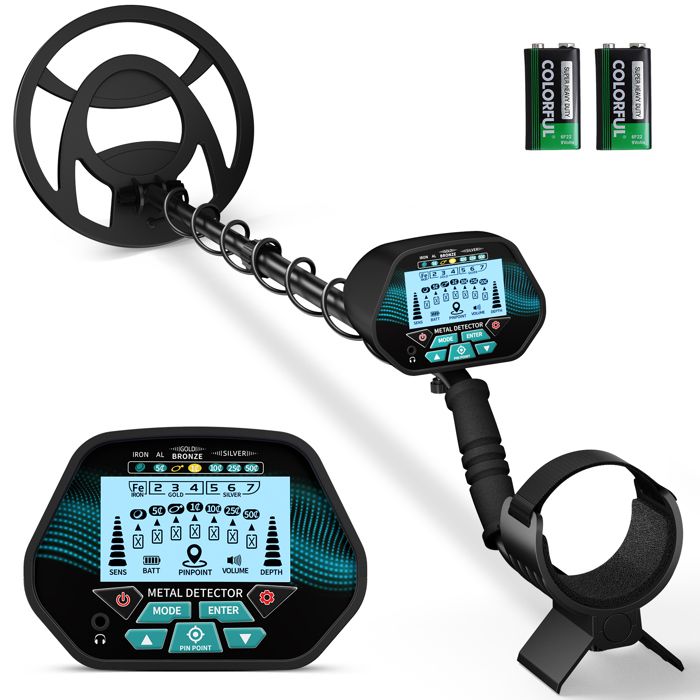 Détecteur De Métaux HIUYRFS – Longueur Réglable 113–141 Cm, Bobine Étanche IP68, 4 Modes De Détection, Écran LCD Rétroéclairé – Pour Adultes Et Enfants