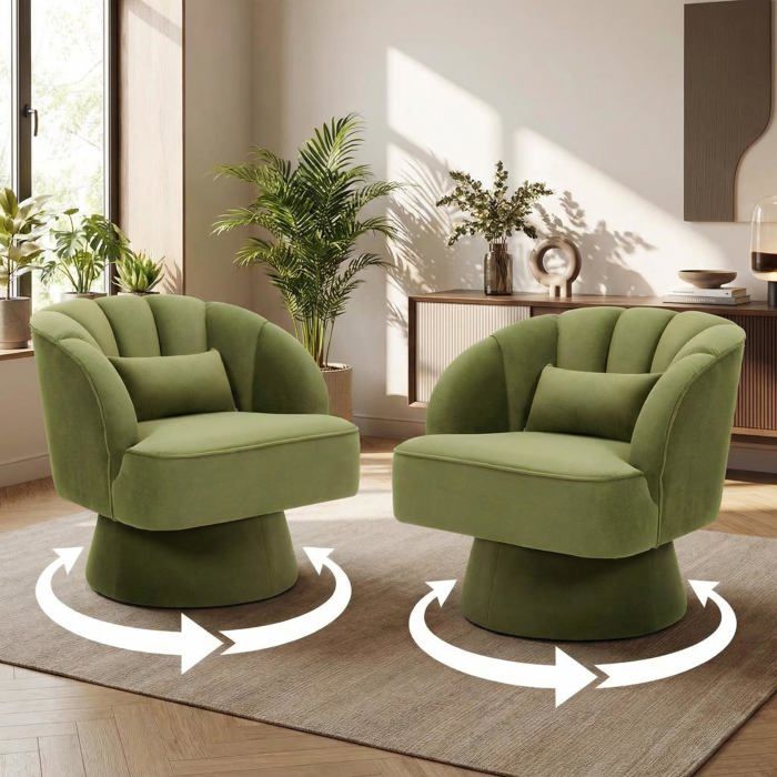 Fauteuil pivotant en velours - LUNSY - Pivotant 360° - Velours doux - Rembourrage haute densité