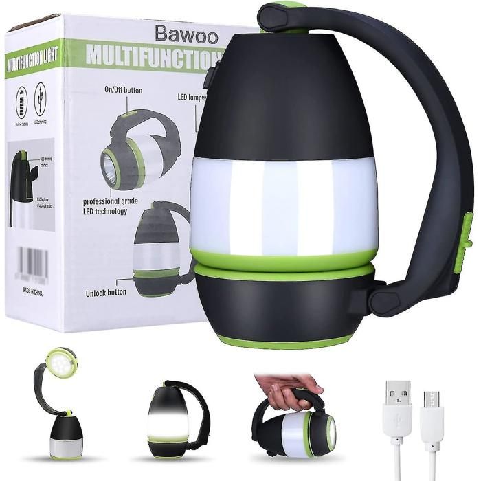 Lampe camping LED IPX4 étanche éclairage portable extérieur lampe secours randonnée couleur vert clair