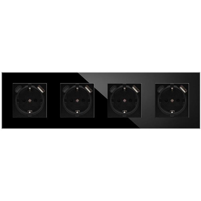 Quadruple Prise Murale16A Prise de Courant Alternatif Multiprise Murale Max 2.1A(4 Prise avec 1 Ports USBNoir)