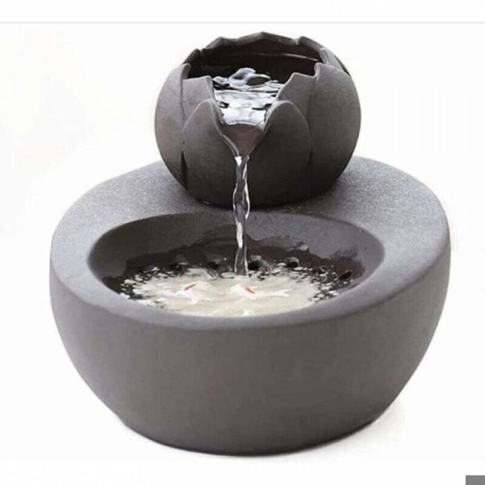 Fontaine à eau pour animaux - Unbrand - Céramique noire - Circulation automatique - Design lotus - Capacité 2L