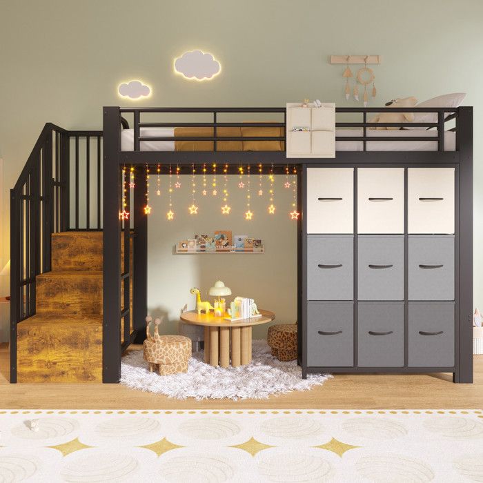 Luscriate – Lit mezzanine/lit étudiant 90x200cm avec 9 tiroirs et sacs de rangement garde-corps et escalier avec rangement – Noir Luscriate – Lit mezzanine/lit étudiant 90x200cm avec 9 tiroirs et sacs de rangement garde-corps et escalier avec rangement – Noir