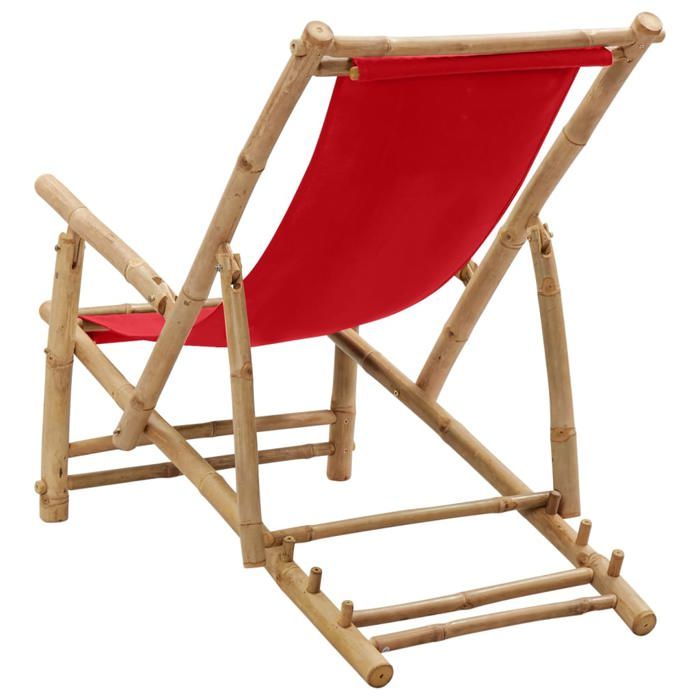 1 PC Chaise de terrasse - Bambou et toile Rouge CC20