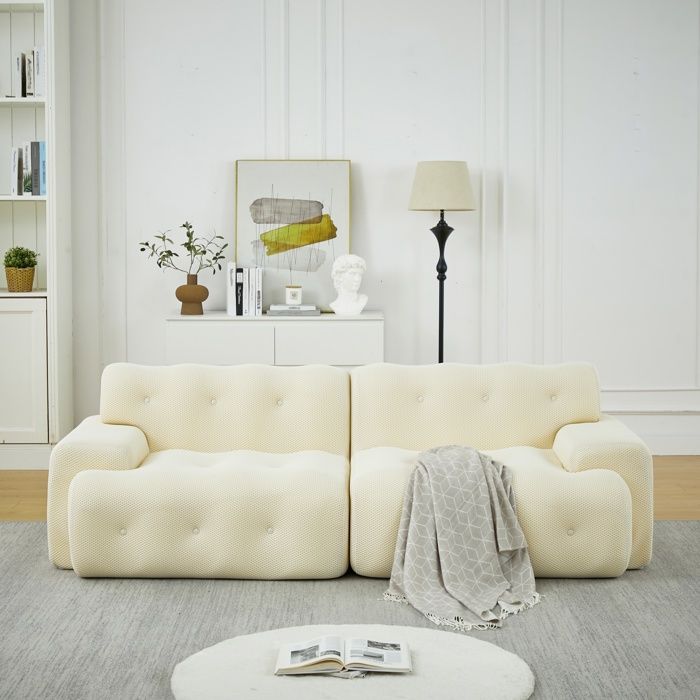 Bladez - Canapé Droit 2 Places en Tricot 3D Canapé Incurvé Cosy pour Salon Appartement et Bureau - Beige