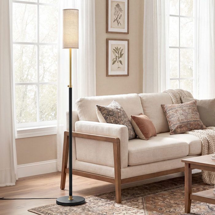 Lampadaire Réglable en Hauteur 148–178 cm Abat-Jour Long avec Interrupteur au Pied Noir