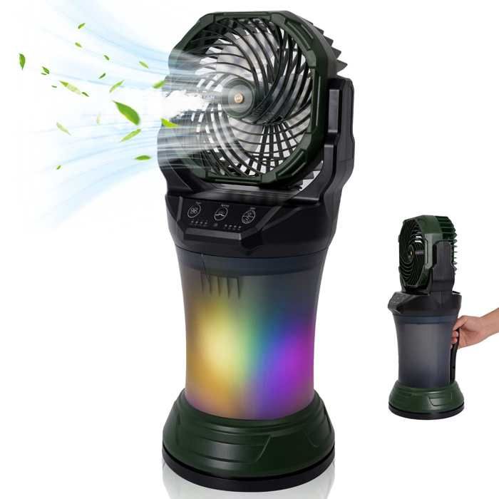 Ventilateur Brumisateur Portable Rechargeable 15000mAh avec 4 Vitesses4 Niveaux de BrumeOscillation 90° 2000ml et Lumières RGB