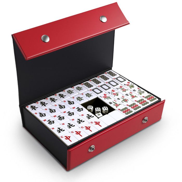 Jeu de Mahjong Chinois Grand Format -Set Complet 146 Pièces avec Étui de Voyage - Pièces 3x2 25 cm Lisibles-Jeu de Société Familial