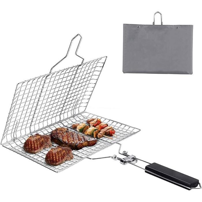 Panier de Barbecue En Acier Inoxydable Panier Grille pour Barbecue Acier Inoxydable Pliable Panier à Poisson En Acier Inoxyda