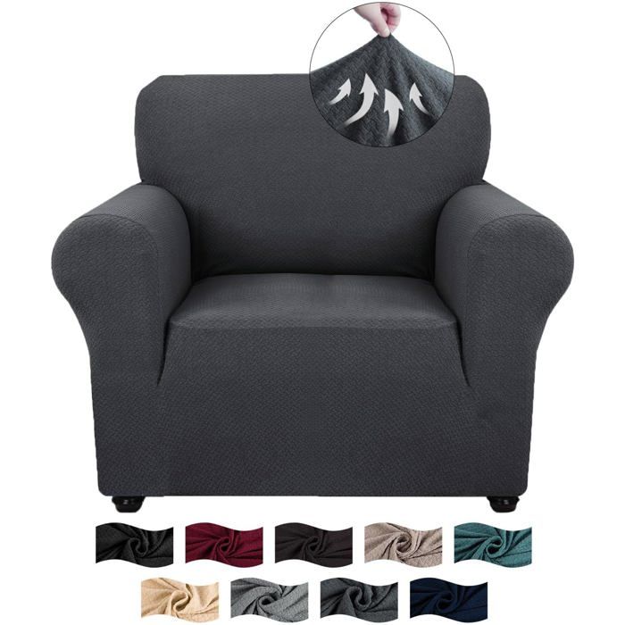 Housse Fauteuil 1 Place avec Accoudoirs Jacquard Housse Canape Extensible Universelle Sofa Cover Antidérapante Gris Foncé