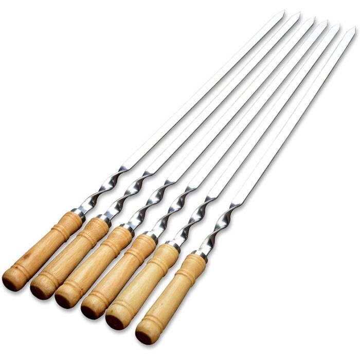 Brochettes acier inoxydable longues manche bois extra larges