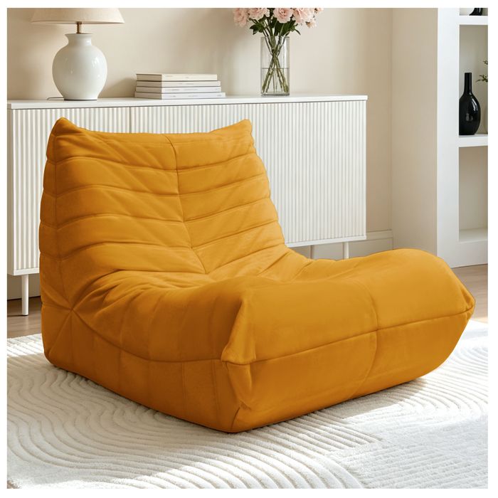 WOVREO Chauffeuse de sol 1 place jaune en flanelle fauteuil lazy ergonomique pour lecture et détente