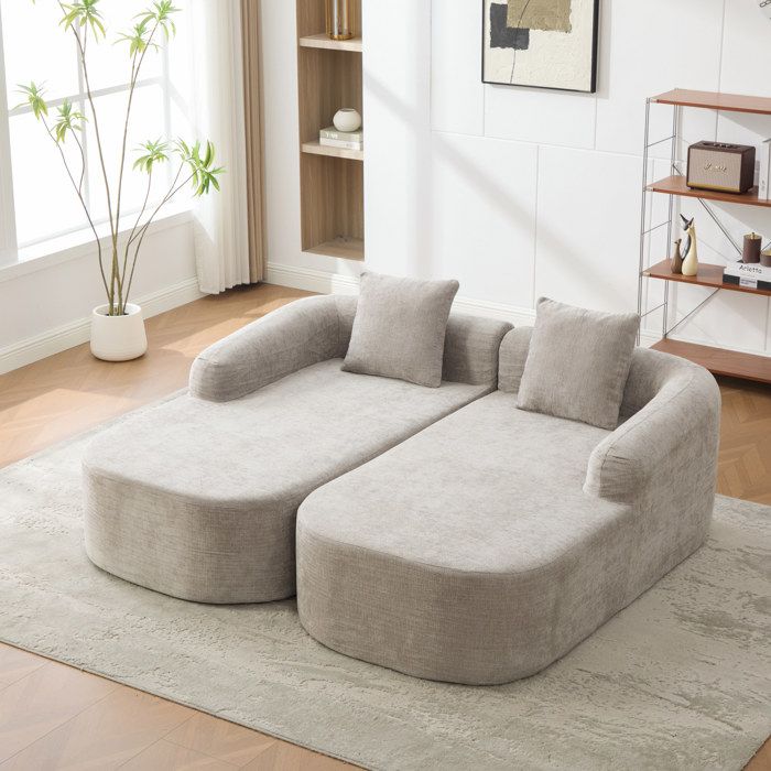 Canapé dangle modulable compressé en chenille gris livré monté 2 places 300 kg