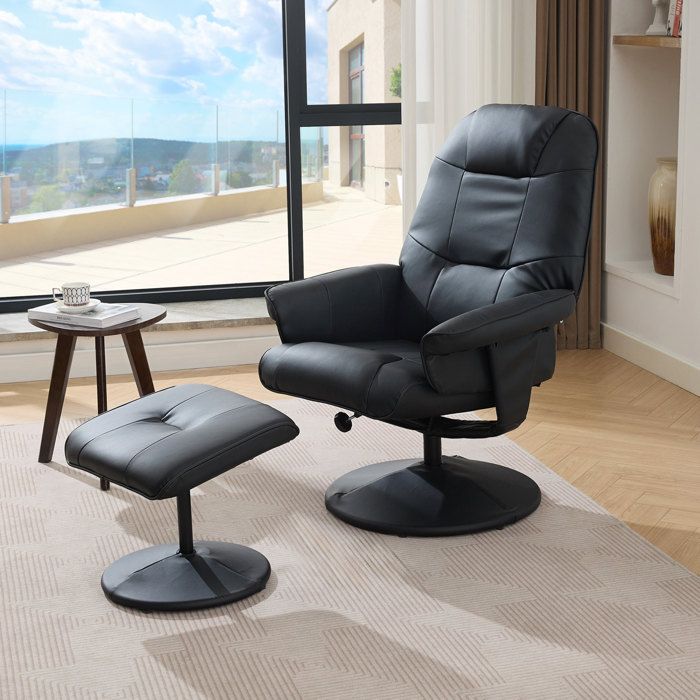 Fauteuil Massant Électrique chauffant pivotant 360° - LPOSPI - dossier inclinable 140° repose-pieds PU noir