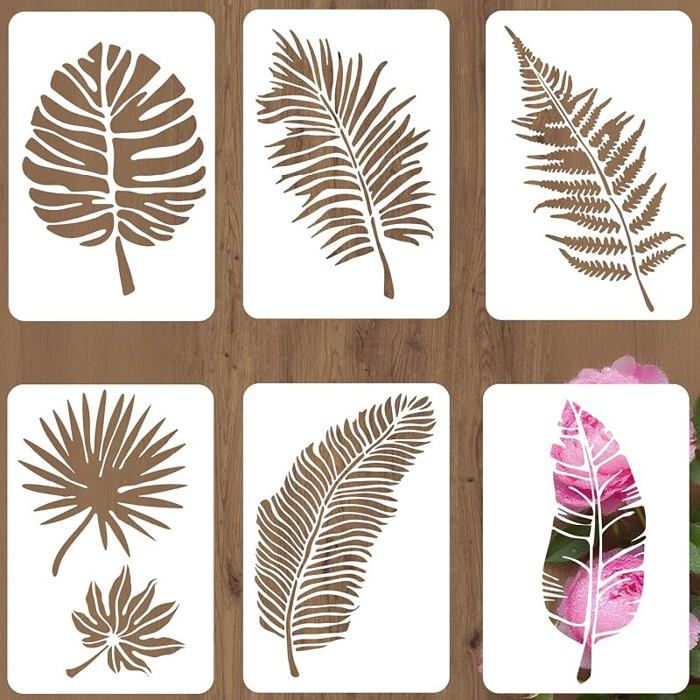 6 Pièces 6 Styles Pochoirs Feuilles Tropicales Feuilles 12 x 8 Pouces Motif Botanique Pntes Réutilisable Feuille