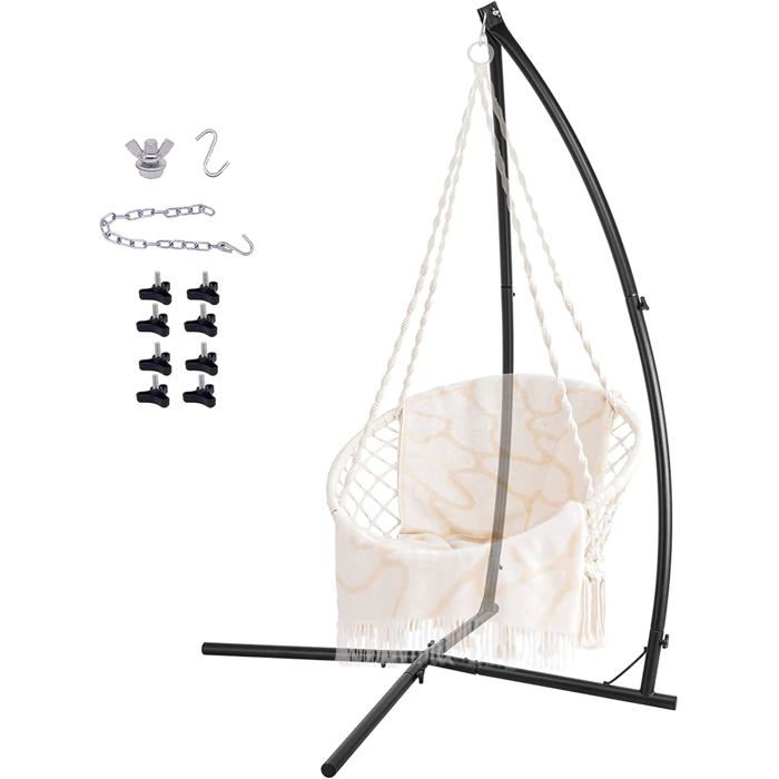 Support pour Fauteuil Suspendu Hamac Support Cadre Chaise Suspendue en Acier avec Crochet de Plafond Charge 150KG 210 cm Noir
