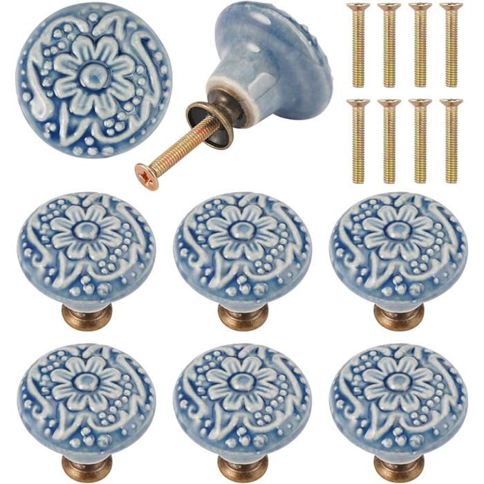8 Pcs Boutons de Porte Céramique Vintage Poignée 35MM Avec Vis Pour Meuble Tiroir Commode Armoire Cuisine