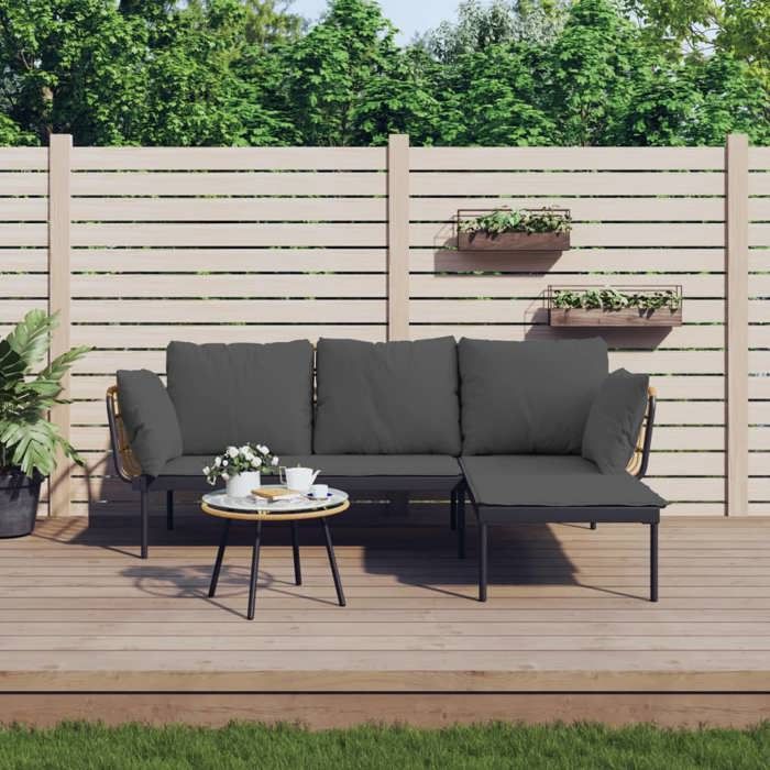 Anthracite Meuble de jardin - VIDAXL - Salon de jardin - (3 pcs) - avec coussins gris foncé résine tressée m4879