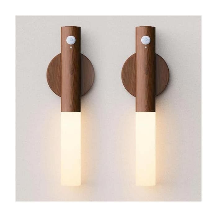 Lot de 2 appliques murales à piles veilleuse LED sans fil rechargeable avec détecteur de mouvement 3000K