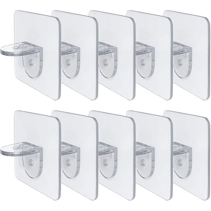Support étagère acrylique - MAX® - Adhésif sans perçage - Transparent 7x7x2 3cm - Lot de 10 jusquà 10kg Support étagère acrylique - MAX® - Adhésif sans perçage - Transparent 7x7x2 3cm - Lot de 10 jusquà 10kg