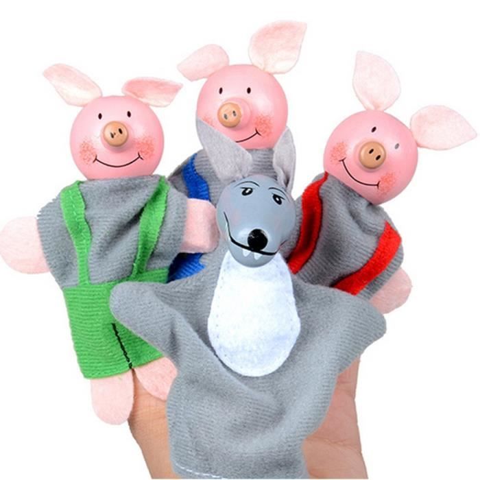 Fulltime®4pcs trois petits cochons et le loup doigt marionnettes marionnettes à main 
