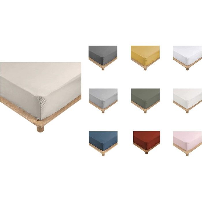 Draps Housse - PROMO LINGE - LIA - Percale de Coton 78fils - 190x140cm - Marron Claire Naturel