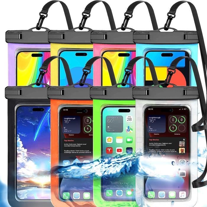 Jusqu'à 8,3 Lot de 4 Pochettes étanches universelles pour téléphone noir et blanc, grand étui étanche pour téléphone, sac à dos étanche, niveau de protection