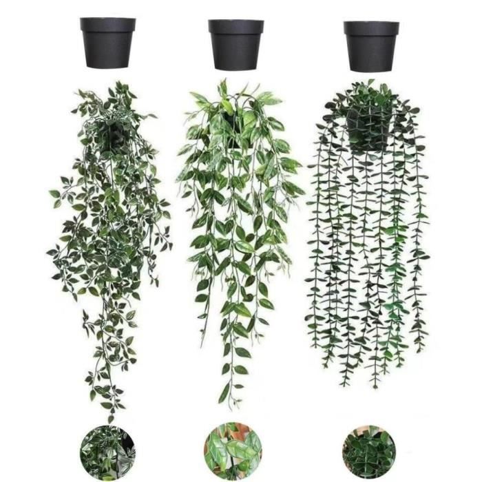 3 Plantes Artificielles Suspendues - Fausses Plantes Grimpantes - Pour Intérieur Et Extérieur