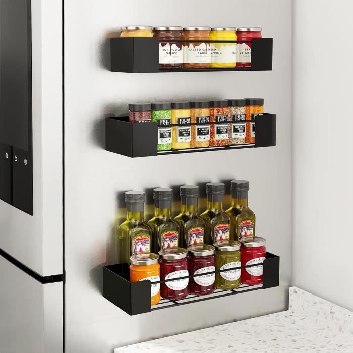 Etagere Murale Cuisine 2 Étagères Magnétiques Pour Réfrigérateur - Support Épices 5kg - Range-Cuisine Antirouille Rangement Frigo Magnétique