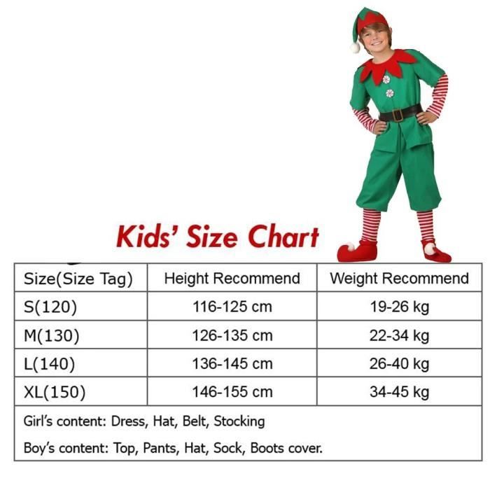 Costume Elfe De Noël Complet - Femme/Homme/Enfant - Ensemble Lutin Fête (Jupe/Chemise, Pantalon, Chapeau, Accessoires)