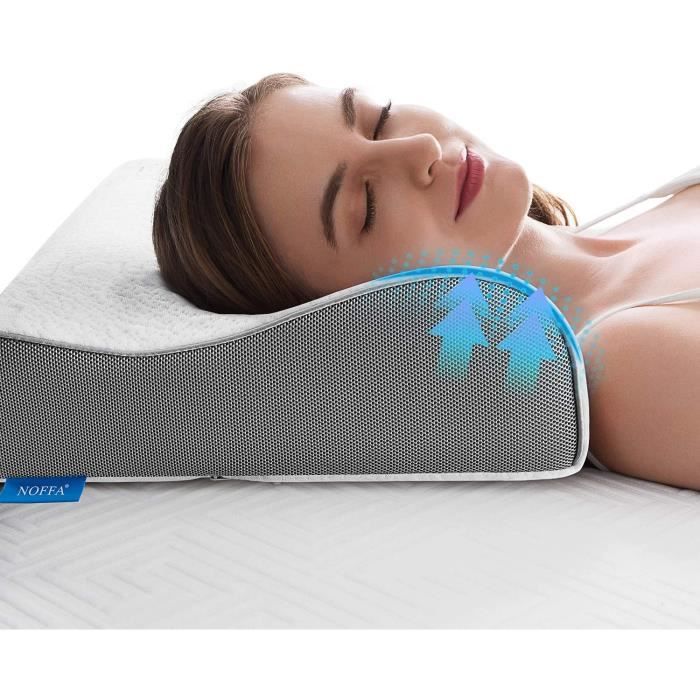 NOFFA Oreiller Ergonomique à Mémoire de Forme - Sommeil Profond Oreiller  Cervicales Orthopédique - Coussin de Soutien du Cou 60 x 38 - Cdiscount  Maison