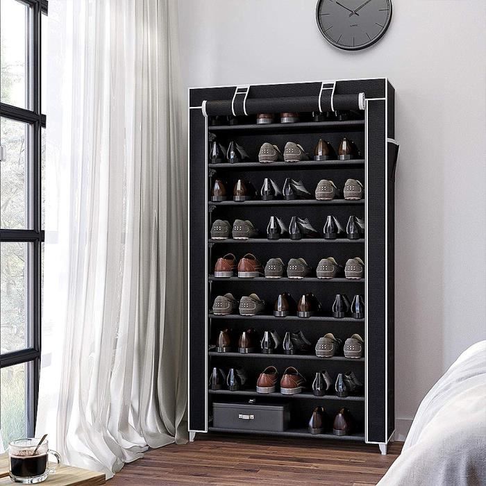 Etagère à Chaussures - Armoire Penderie - Meuble de Rangement en Non-tissé - 9 Niveau - Noir