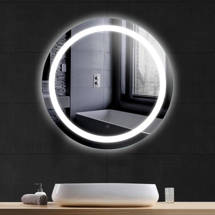 Miroir pour salle de bain rond-anti-buée avec Interrupteur tactile