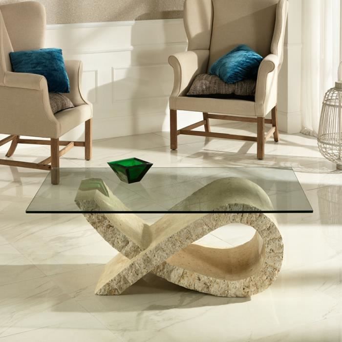 Table Basse En Verre Et Pierre Fossile Kansas Achat Vente