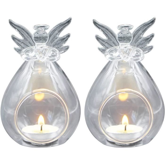 Lot de 2 bougeoirs anges en verre transparent résistant à la chaleur pour décoration de mariage 