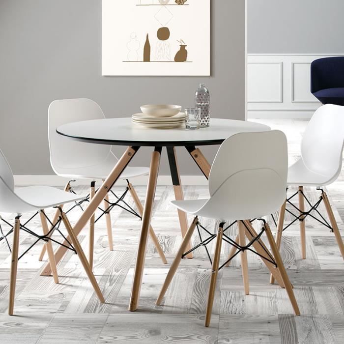 Table ronde scandinave et bois L 120 x P 120 x H 75 cm Blanc - Cdiscount Maison