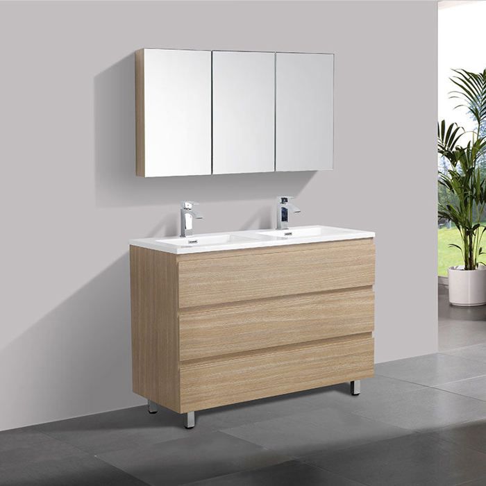 Meuble Salle De Bain Design Double Vasque Verona Largeur 120 Cm Chene Clair Texture Beige Cdiscount Maison