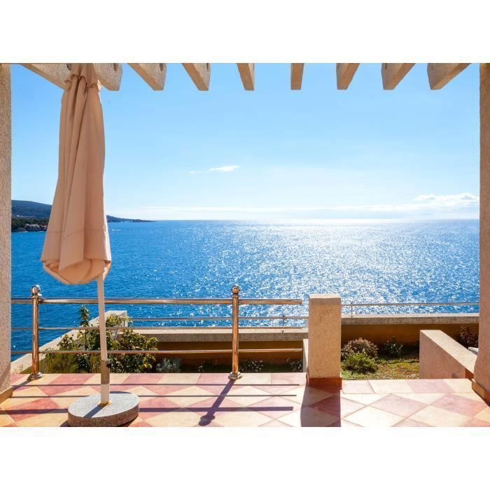 papier peint photo intisse 404v terrasse avec vue mer 350x260cm 7 les mural poster geant xxl beach mer ocean nature jungle foret cdiscount bricolage
