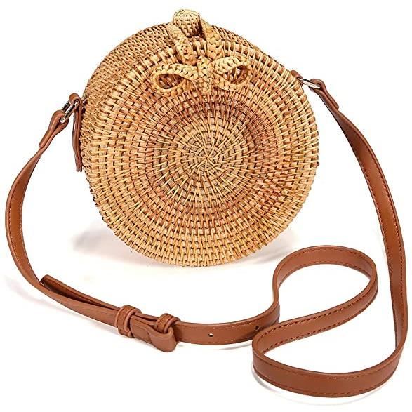 Bandouliere Rond Cuir Sac A Main Arrondi Sac Rond En Rotin Et - Main Image