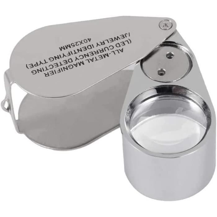 Loupe Bijoutier 10X Avec LED Et UV - Métal Pliable - Pour Diamants, Bijoux, Pièces - Lentille Triplet 21mm