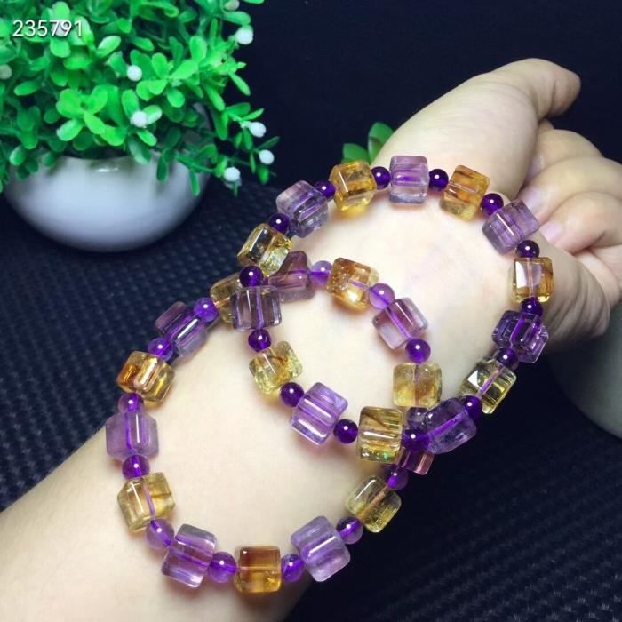 Magnifique Bracelet en Perles de Cristal Violet/Jaune 