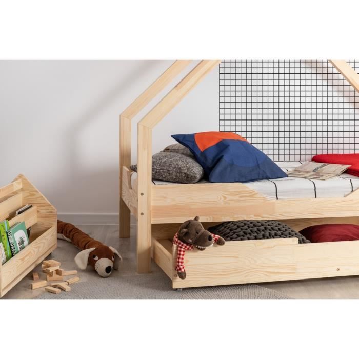 Lit Enfant 90 X 140 Cm Avec Sommier Et Tiroir 2e Couchage Possible Type Cabane En Bois Naturel Modele Cb Cdiscount Maison