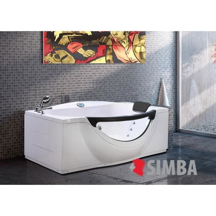 Baignoire balnéo massante - WHIRLPOOL - Modèle JUNGLE - Angle - 180 x 96 x 68 cm - Blanc