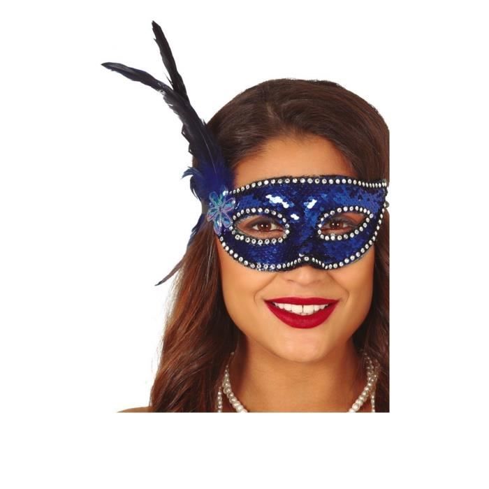 Carnaval Bleu Vert Paillettes & Plumes Masquerade Masque Adulte Costume Accessoire 