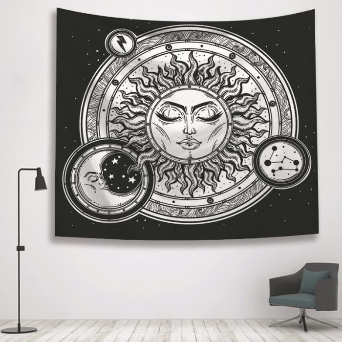 Tenture Murale Ésthétique Lune Et Soleil Avec Pompons - 2 Pièces, Motifs Tournesols, Longueur 130cm - Décoration Chambre, Salon, Style Bohème