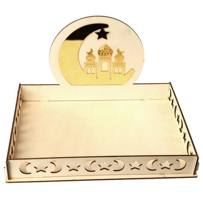 Atsmoce Lot 2 Plateaux Bois Eid Mubarak Ramadan - Gravure Lune Étoiles - Plateau Repas Dessert - Décoration Ramadan Aïd