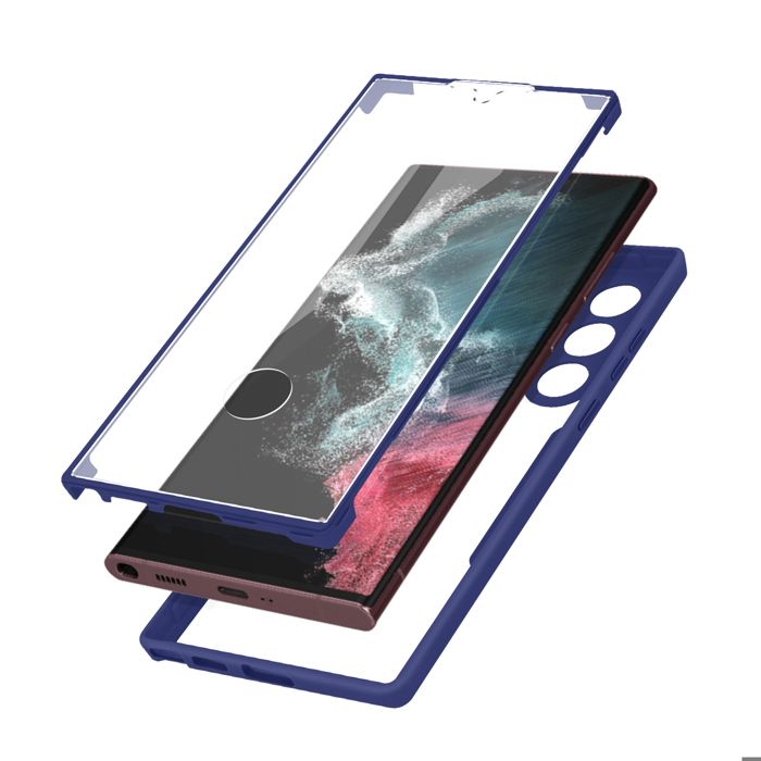 Coque Samsung S22 Ultra en Plexiglas dos et face en cadre bleu polym&egrave;re